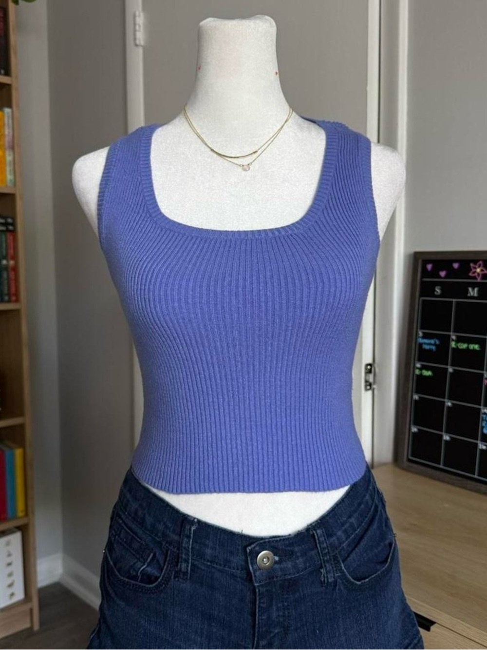 periwinkle knit ribbed cropped tank